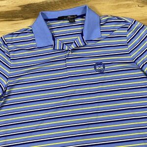 RLX Ralph Lauren Polo Mens L Blue Striped Performance Stretch Golf Shirt Sport
